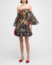 Oscar de la Renta - Off-The-Shoulder Floral And Fauna Gazar Mini Dress - Lyst