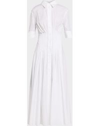 Marni - Short-Sleeve Pleated Cotton Poplin Cinched Midi Shirtdress - Lyst