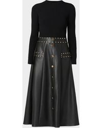 Shoshanna - Cleo Combo Rib-Knit & Vegan Leather Midi Dress - Lyst