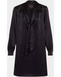 Nili Lotan - Neck-Scarf Silk Long-Sleeve Mini Dress - Lyst