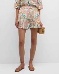 120% Lino - Pleated Floral-Print Linen Shorts - Lyst