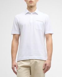 ZEGNA - Cotton Polo Shirt With Leather-Trim Pocket - Lyst