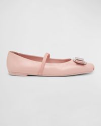 Ferragamo - Zina Leather Bow Mary Jane Ballerina Flats - Lyst