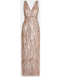 Aidan Mattox Beaded Halter Column Gown in White | Lyst
