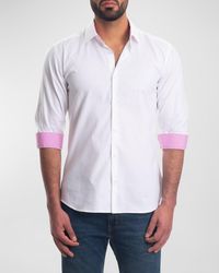 Jared Lang - Solid Button-Down Shirt With Gingham Cuffs - Lyst