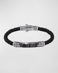 Konstantino - 18k Gold/silver Braided Leather Ferrite Bar Bracelet - Lyst