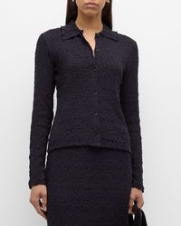Vince - Smocked Long-Sleeve Button-Front Shirt - Lyst
