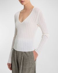 Vince - Pointelle Stitch Wool-Blend V-Neck Top - Lyst