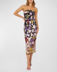 MILLY - Strapless Floral-Embroidered Midi Dress - Lyst