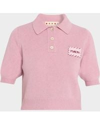 Marni - Short-Sleeve Cashmere Crop Polo Sweater - Lyst