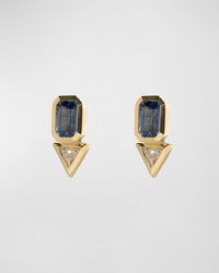 Azlee - Sapphire & Trillion Diamond Stud Earrings - Lyst