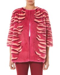 Carolina Herrera Printed Mink Fur Coat - Pink