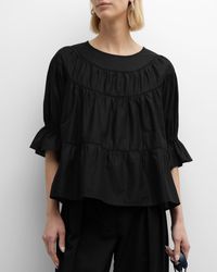 Merlette - Sol Tiered Lace-inset Blouson-sleeve Top - Lyst