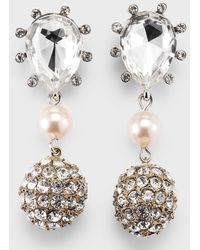 Oscar de la Renta - Cactus Crystal With Pearly Bead And Ball Earrings - Lyst