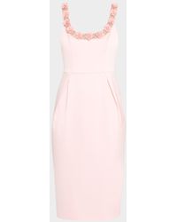 Aidan Mattox - Bodycon Beaded Floral Applique Midi Dress - Lyst