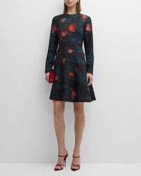 Lela Rose - Lily Floral Check-Print Long-Sleeve Tiered Paneled Dress - Lyst
