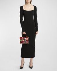 Dolce & Gabbana - Square-Neck Long-Sleeve Milano Jersey Midi Dress - Lyst
