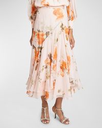 Erdem - Floral-Print Asymmetric Tiered Silk Midi Skirt - Lyst