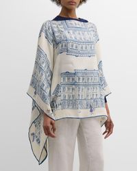 Rani Arabella - Asti Light Print Cashmere-Blend Poncho - Lyst