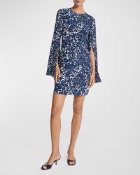 Michael Kors - Floral-Print Split Long-Sleeve Crepe De Chine Mini Dress - Lyst