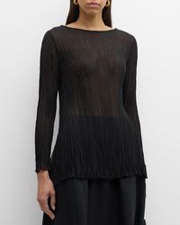 Eileen Fisher - Bateau-Neck Pleated Crinkled Georgette Tunic - Lyst