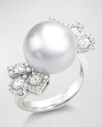 Utopia - 18k White Gold Statement Ring With Diamonds And South Sea Pearl - Lyst