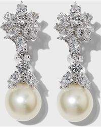 Fantasia by Deserio - Cubic Zirconia Cluster And Pearly Drop Earrings - Lyst