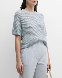 Eleventy - Sequin Cable-Knit Crewneck Sweater - Lyst
