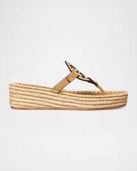 Tory Burch - Miller Raffia Suede Wedge Sandals - Lyst