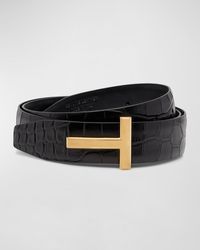 Tom Ford - T Buckle Croc-Embossed Patent Belt - Lyst