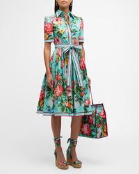 Dolce & Gabbana - Floral-Print Short-Sleeve Belted Midi Shirtdress - Lyst