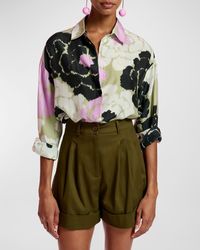 Essentiel Antwerp - Firror Floral Silk Oversized Button-Front Shirt - Lyst