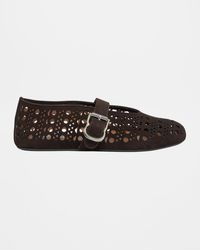 Alaïa - Vienne Perforated Suede Buckle Ballerina Flats - Lyst