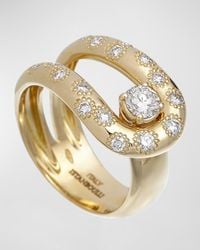 Krisonia - 18k Yellow Gold Wide Ring With Diamonds, Size 7 - Lyst