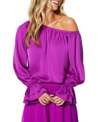 Ramy Brook Murphy Off-the-shoulder Ruffle-sleeve Top - Purple