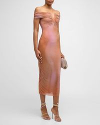 Self-Portrait - Rhinestone-Embellished Off-Shoulder Midi Dress - Lyst