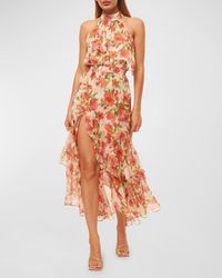 MISA Los Angles - Aneva Floral-print Sleeveless Ruffle Midi Dress - Lyst