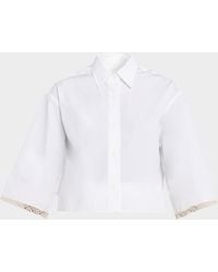 Maria McManus - Lace-Trim Short-Sleeve Crop Button-Down Shirt - Lyst