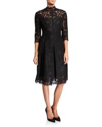 Teri Jon Lace Mock-neck Half-sleeve Dress - Black