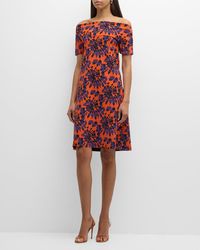 La Petite Robe Di Chiara Boni - Abstract-print Off-shoulder Midi Dress - Lyst