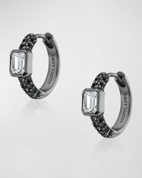 Sheryl Lowe - 3-row Black Diamond Huggie Earrings With White Topaz - Lyst