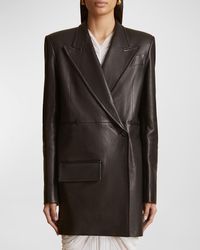 Khaite - Jacobson Textured Leather Double-Breasted Blazer Jacket - Lyst