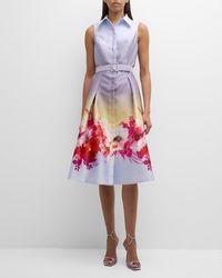 Teri Jon - Pleated Ombre Floral-Print Midi Shirtdress - Lyst