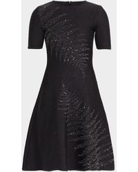 Oscar de la Renta - Paillette Fern Short-Sleeve Knit Mini Dress - Lyst