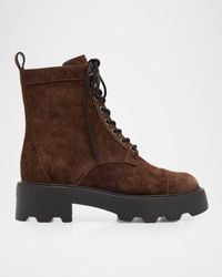 Tory Burch - T Monogram Suede Lace-Up Ankle Boots - Lyst