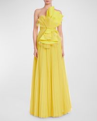 Badgley Mischka - Strapless Pleated Ruffle A-Line Gown - Lyst