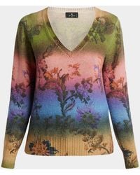 Etro - Degrade Floral-Print Wool V-Neck Sweater - Lyst