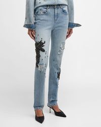 Hellessy - Clay Mid-Rise Crystal-Embellished Distressed Slim-Leg Jeans - Lyst