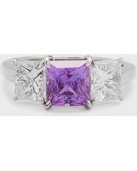 Bayco - Platinum Square Natural Pink Sapphire And F/vvs1-vs Diamond Ring, Size 6 - Lyst