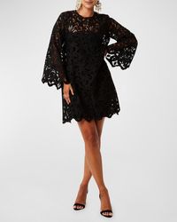 mestiza - Long-Sleeve Sheer Lace Mini Dress - Lyst